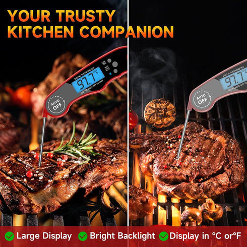 Kitchen Food Cooking Super Fast Thermometer Electric Probe with Backlight LCD, IP66 Waterproof Food Thermometer for Kitchen and Outside, BBQ, Turk...