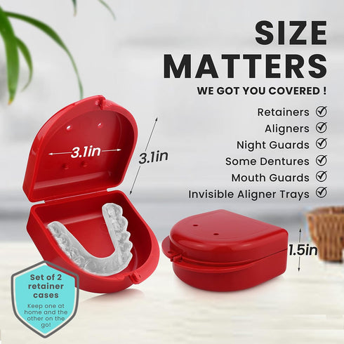 FRESH KNIGHT Retainer Case (2 Pack). Retainer Case with Vent Holes. Perfect for Denture, Mouth Guard, Aligners. (True Red)...