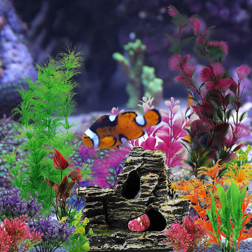 Aquarium Decorations Plants with Rockery View, 25pcs Aquarium Decor Plants and Rock Cave Hideout Ornaments, Fish Tank Accessories, Fish Tank Plant...