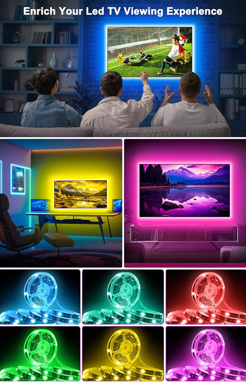 Daymeet LED TV Lights RGB Led Backlight, 16.4ft TV Light Strip for 65-85 inch TV Behind, Music Sync TV Light USB Bluetooth APP Remote Control RGB ...