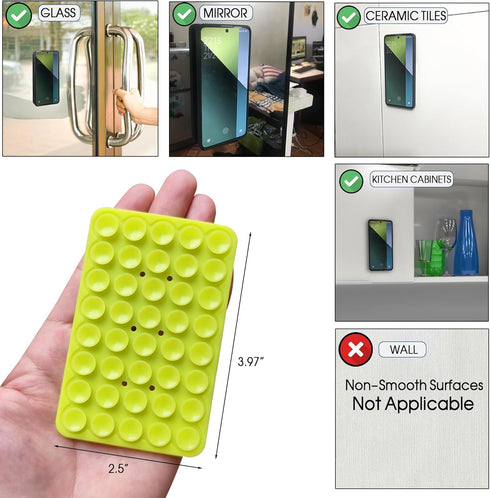 Suction Cup Phone Mount, Double Sided Silicone Suction Phone Case, Phone Sticky Grip for iPhone and Android, Hands-Free Fidget Toy Mirror Shower P...