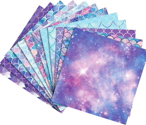 24 Sheets Mermaid Pattern Paper Set, 12"x12" Patterned Cardstock Paper Scrapbooking Supplies Paper Origami Paper for Birthday Theme Party - 12 Sty...