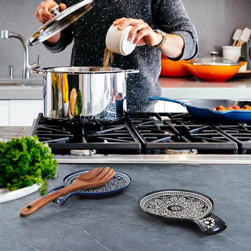 Ceramic Spoon Rest, Cooking Spoon Holder for Kitchen Counter/Stove Top/Dining Table Modern Farmhouse Decorative, Large (Blue)...