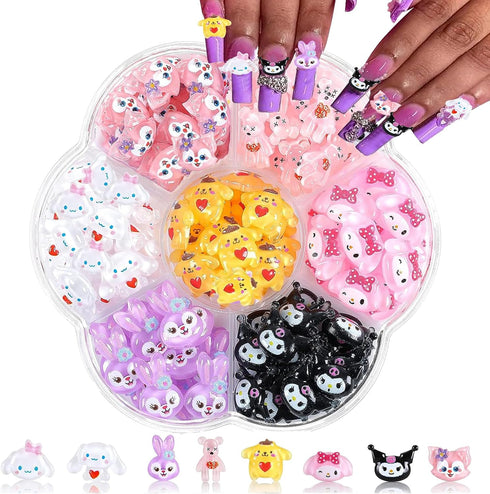 80PCS Kawaii Nail Charms 3D Slime Charms for Nail Art Decorations Supplies Flatback Resin Charms for Acrylic Nails Cute Cartoon Kitty DIY Nail Acc...