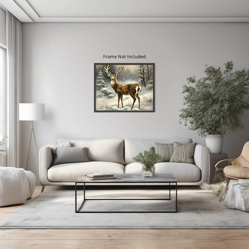 Posterizer 1 pcs-majestic deer in snowy winter scene-oil painting style-9-Art for Animal Lovers-Landscape & Nature Art-Decor for Home & Office- un...