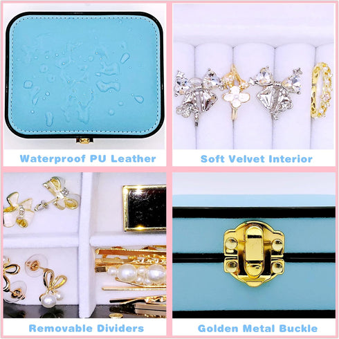 Jewelry Box, Ring Box with Waterproof PU Leather, Large Capacity Earring Necklace Organizer, Travel Jewelry Case Holder Storage for Women Man(Blue...
