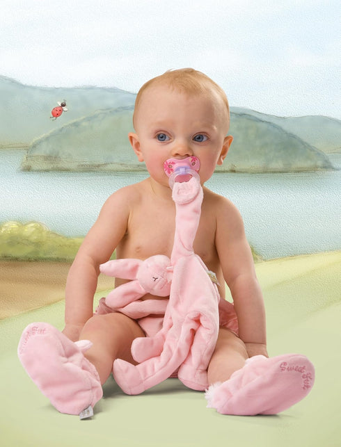 Bunnies By The Bay "Blossom" Bunny Silly Buddy - Animal Pacifier Holder Plush Toy with Velcro Loop Attachment - 10" (25cm) Size...