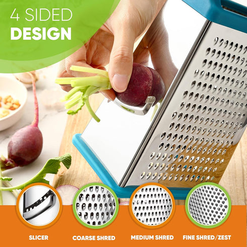 Spring Chef Handheld Stainless Steel XL Parmesan Cheese Grater with Handle - 4 Sided Metal Box Grater for Kitchen - Dishwasher Safe Potato Shredde...