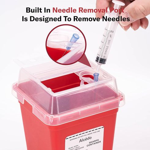 All New Alcedo Sharps Container for Home Use and Professional 1 Quart Plus (3-Pack), Biohazard Needle and Syringe Disposal, Small Portable Contain...