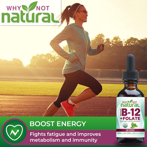Why Not Natural Vitamin B12 Liquid Plus Folate - Organic Sublingual Extra Strength Vegan drops - Methyl B12 and Folinic Supplement...