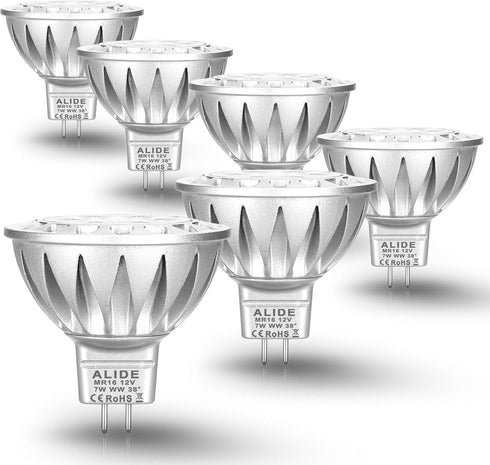 ALIDE MR16 7W Led Bulbs Replace 50W-75W Halogen, GU5.3 MR16 2700K Warm White,12V Low Voltage MR16 Bulb Spotlight for Outdoor Landscape Flood Track...