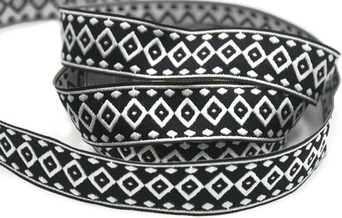 10.9 Yards Spool 0.9" Wide Black & White Diamond Design Geometric Wove Trim Jacquard Ribbon Woven Border Clothing Accessories 25276...