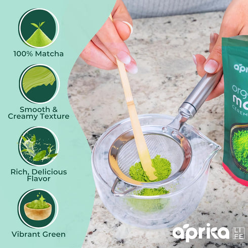 AprikaLife Organic Matcha Powder, USDA & JAS Certified, No Sugar Added, Authentic Japanese Ceremonial Grade Matcha Green Tea Powder, 1.05 oz/30g...
