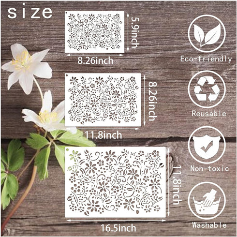 Large Flower Stencils for Painting on Wood Wall Reusable 16.5inch Floral Leaf Stencils for Crafts Canvas Furniture Wall Drawing Card Making Patter...