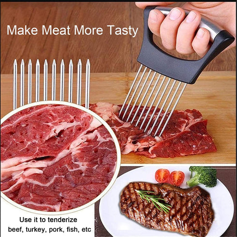 ESINAM Onion Slicer Holder, Premium Vegetable Slicer Cutter for Potato and Tomato, Sharp Stainless Steel Food Slicer Assistant Tool for Slicing Fr...