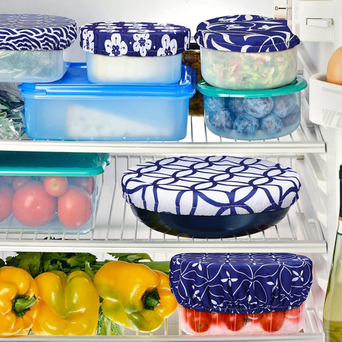 Patelai 10 Pieces Bowl Covers Reusable in 5 Size Stretch Cloth Fabric Bowl Covers Elastic Food Storage Covers Cotton Bread Bowl Covers Reusable Li...