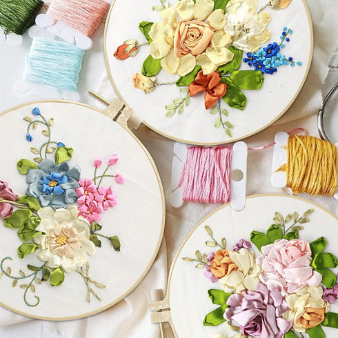 Maydear 3 Pack Embroidery Starter Kit with Pattern, Stamped Cross Stitch Kits for Beginners Adults with Embroidery Hoop and Instructions, Hand Emb...