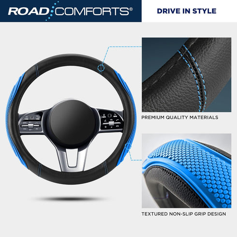 Car Steering Wheel Cover - Microfiber Leather Steering Wheel Wrap Sports 14.5-15 Inch Steering Wheel Cover Non-Slip for Men Women Blue Color...