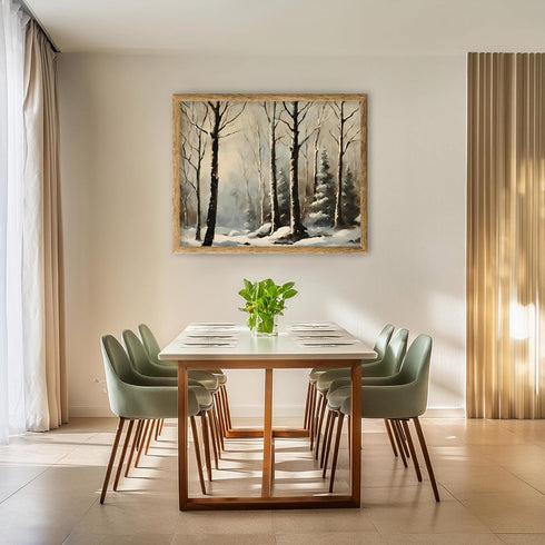 Posterizer 1 pcs-snowy jungle in winter in oil painting style-14-Landscape & Nature Art-GIft for Men Women Teens-Dining Room Decor- unframed wall ...