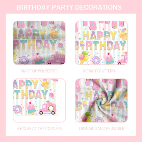 Ice Cream Themed Birthday Party Decorations for Girls,Balloon Garland Arch Kit with Happy Birthday Backdrop - Complete Party Supplies for Kids’ Sw...