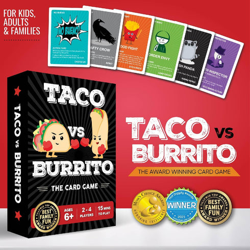 Taco vs Burrito Family Board Games for Kids 6-8, 8-12 & Up - Fun Travel Family Card Games for Everyone, Gifts for 7, 8, 9 and 10 Year Old Boys and...