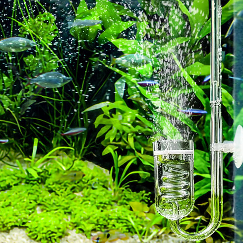 CO2 Diffuser Aquarium Glass Spiral CO2 Atomizer Diffuser Bubble Counter Check with Suction Cup for Aquarium Planted Fish Tank Supply Accessories...