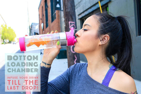 NEW AquaFrut Bottom Loading Fruit Infuser Water Bottle - BPA Free Tritan Plastic - Leak Proof - 24 OZ - Infusion Recipe eBook (Purple)...