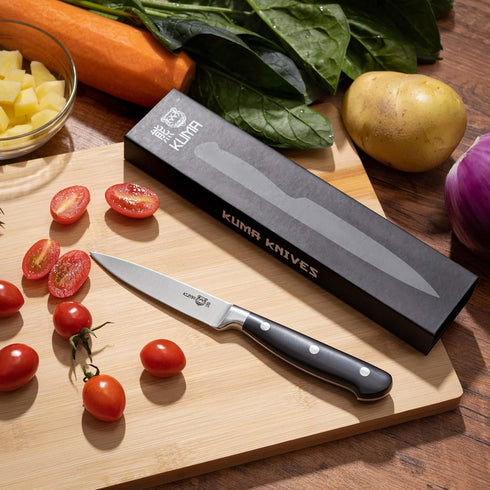 KUMA Paring Knife - 3.5 Inch Pro Bolster Japanese Profile Kitchen Knife For Detailing With Ease - Stainless Steel Vegetable & Fruit Knife With Erg...