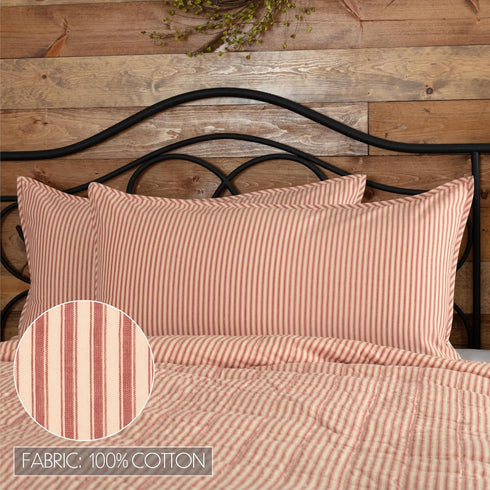VHC Brands Sawyer Mill Large Pillow Sham Cover Farmhouse Country Stripe Decorative Cotton King Size 21x37 Bedding Accessory, Red...