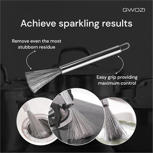Dish Brush Stainless Steel - Multifunctional Wire Brushes for Cleaning & Kitchen - Metal Scrubber with Handle for Cleaning Grill, Sink, Pots, Pans...