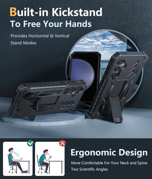 FNTCASE for Samsung Galaxy S23-FE Case: Military Grade Protective Hard Phone Case with Kickstand | Screen Protector | Shockproof TPU Full Protecti...