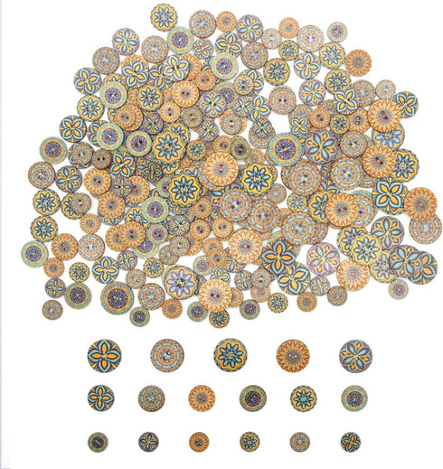 Wepetyo 400 Pcs Wooden Buttons, Mixed Random Blue Flower Painting Round 2 Holes Wood Wooden Buttons for Sewing Crafting(20mm,15mm,25mm)...