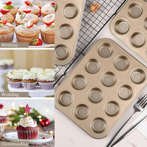 Mini Muffin Pan, Premium Small Cupcake Pans, Carbon Steel 12-Cup Muffin Tin, Versatile Non-Stick Bakeware...