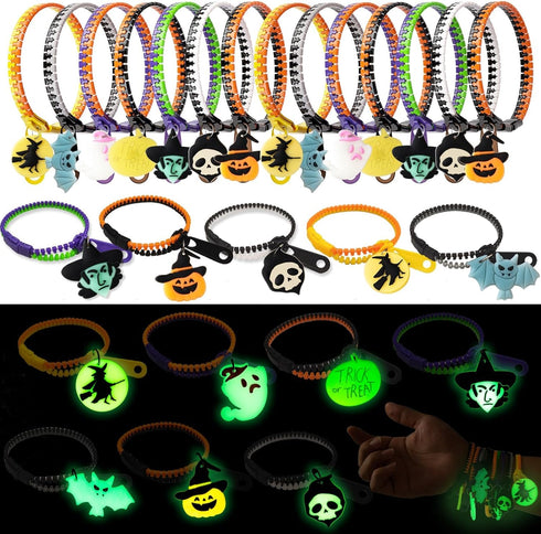 Kockuu 21pcs Fidget Zipper Bracelets for Kids - Glow in the Dark Party Favors & Sensory Stress Slap Bracelets - Bulk Halloween Goodie Bag Filler...