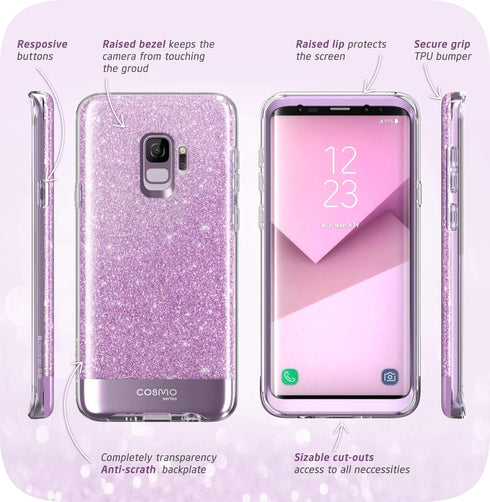 i-Blason Cosmo Series Case for Galaxy S9 (2018 Release), Slim Full-Body Stylish Protective Case with Built-in Screen Protector (Purple)...