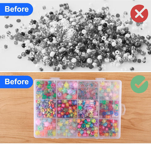 DSLSQD Bead Organizer Box, 1 Pack 12 Grids Plastic Storage Box with 18 Removable Grids Compartments, Small Plastic Jewelry Organizer Box for Beads...