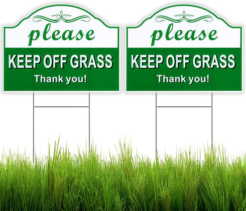 2 Pack Keep Off Grass Sign, Keep Dogs Off Sign for Lawn, 12.6"X9.4" Corrugated Plastic Double Sided with Metal Wire H-Stakes- Stay Off Grass Signs...