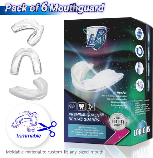 Mouthguard - 3 Different Sizes Premium Set of 6 BPA Free Moldable, Customizable, Trimmable Dental Grade Mouth Guard for Grinding Teeth Clenching B...
