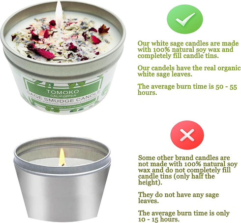 TOMOKO White Sage Candle, Sage Leaf, Rose, Lavender, Himalayan Salt & Essential Oil...
