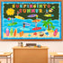 68 Pcs Summer Bulletin Board Decorations Set Summer Surfboard Surfing Classroom Bulletin Board Hawaiian Ocean Beach Surfing into Summer Cutouts fo...