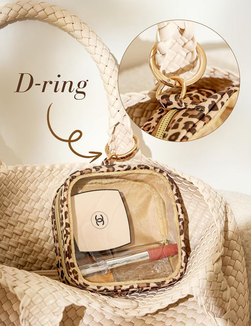 Clear Cosmetic Bag Mini Makeup Bag Transparent Toiletry Bag Travel Makeup Bag Small Pouch with Clear Interior Pocket and D-ring (Mini, Tropical)...