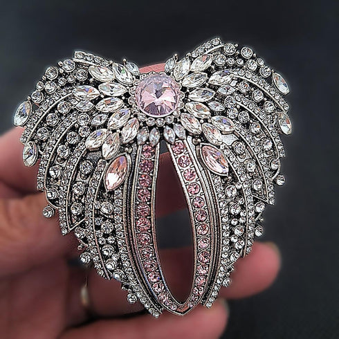 Large Angel Wings Brooch Pin For Women Silver Pink Rhinestone for Jackets, Vests, Coats, Bag Accessories...