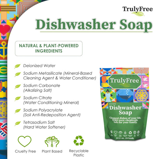 Auto Dishwasher Soap, 12.5oz Bag - Natural Concentrated Formula - Dish Soap, Dishwasher Detergent Cleaning Supplies, Hard Water Stain Remover, Spa...