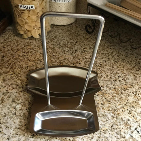Spoon Rest and Pot Lid Holder, Stainless Steel Pan Pot Cover Lid Rack Shelf Stand Holder Spoon Holder Utensil Rest Stove Organizer Storage Soup Sp...