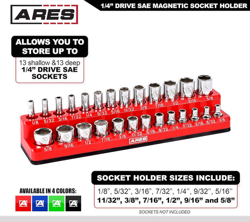 ARES 70232-26-Piece 1/4-Inch SAE Magnetic Socket Organizer - 13 Standard Size and 13 Deep Size Socket Holder - Keeps Your Tool Box Organized...