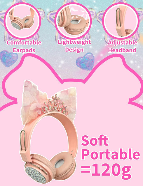 Priness Wired Kids Headphones with Mic for School/Travel,95dB Volume Limited,Shareport,On/Over Ear Bow Headsets with Nylon Cable-(Rose-Crown)...