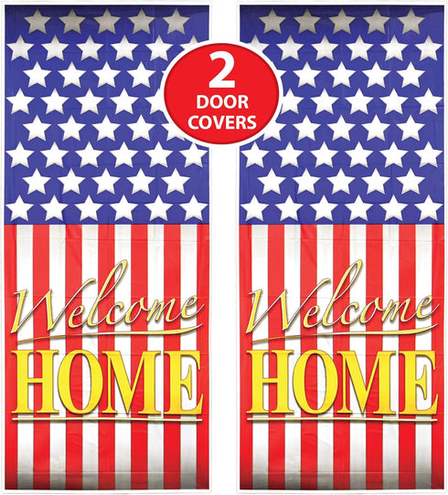 Beistle 2 Pack Plastic Welcome Home Door Covers, 6’ x 30”- American Flag Decor, Patriotic Holiday Supplies, Porch Decorations...