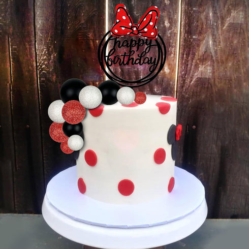 Black Red White Ball Cake Toppers Boho Cake Decorations Polka Dot Bow Cake Topper for Baby Shower Girl Happy Birthday Party Mouse Cake Decoration ...