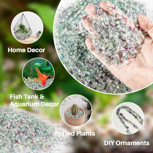 Sukh Fluorite Tumbled Crystal Chips - 0.9lb Fluorite Crushed Stone Fish Tank Rocks Gravel for Vase Fillers Decorative Fish Tank Fillers Succulent ...