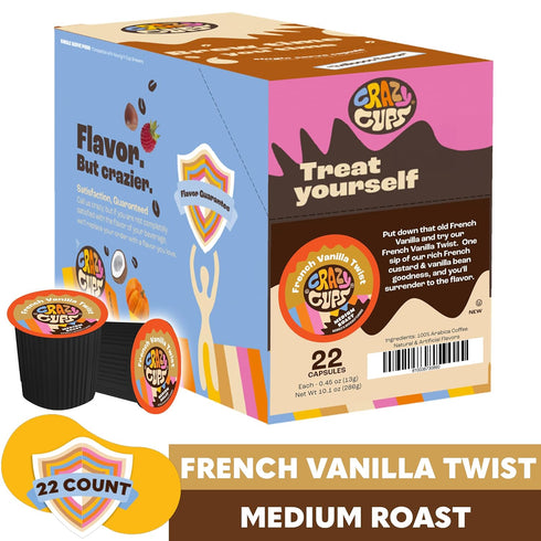 Crazy Cups Flavored Coffee Pods, French Vanilla Twist, French Vanilla K Cups, Single Serve Coffee for Keurig K Cups Machines, Hot or Iced Coffee, ...